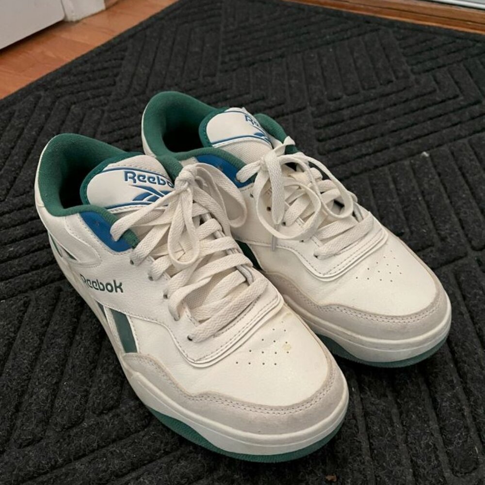 Green and White Reebok Sneakers